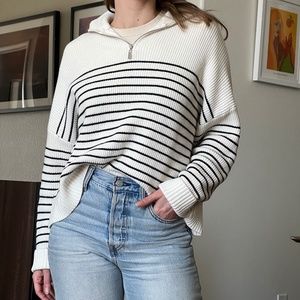 Mango Striped Sweater with Zipper